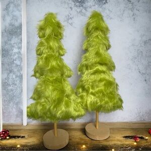 Hobby Lobby The Grinch Fuzzy Tree Set 18” Tall.  Sold Out!! Set of 2